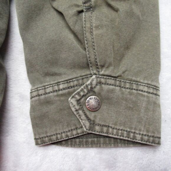 Levis Jacket Mens Large Green Canvas‎ Cotton Pockets Sherpa Lined Snap Zip Front - Picture 12 of 16